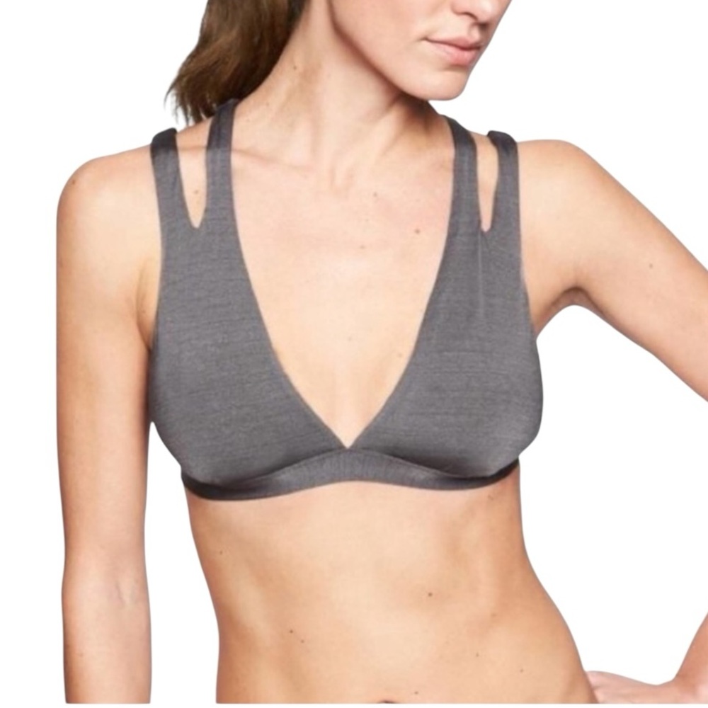 Athleta Aqualuxe Split Strap Bikini Top S Gray Swimwear Resort Beach Minimalist